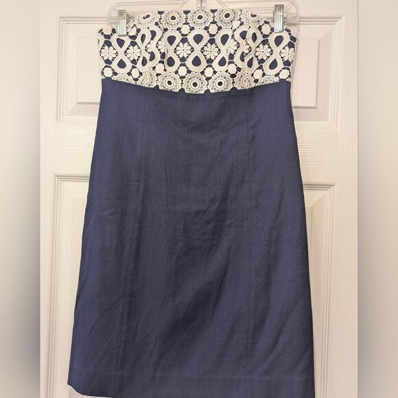 Lilly Pulitzer Crochet Navy Lace  Strapless Navy Eyelet Dress Size 2 Cocktail - Picture 2 of 10